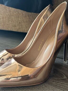 Big tree trMetallic Rose Gold High Heel - Women's Elegant Pointed-Toe Stilettos